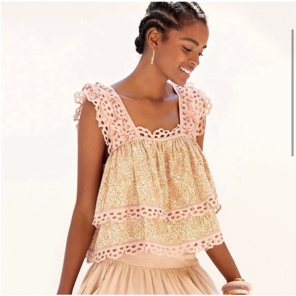 LET ME BE Eyelet Swing Ruffle Top